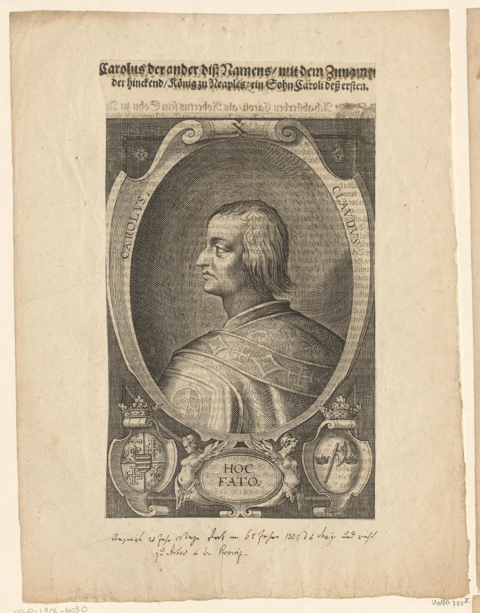 Portret van Karel II, koning van Napels by Lucas Kilian, print, 1589-1624