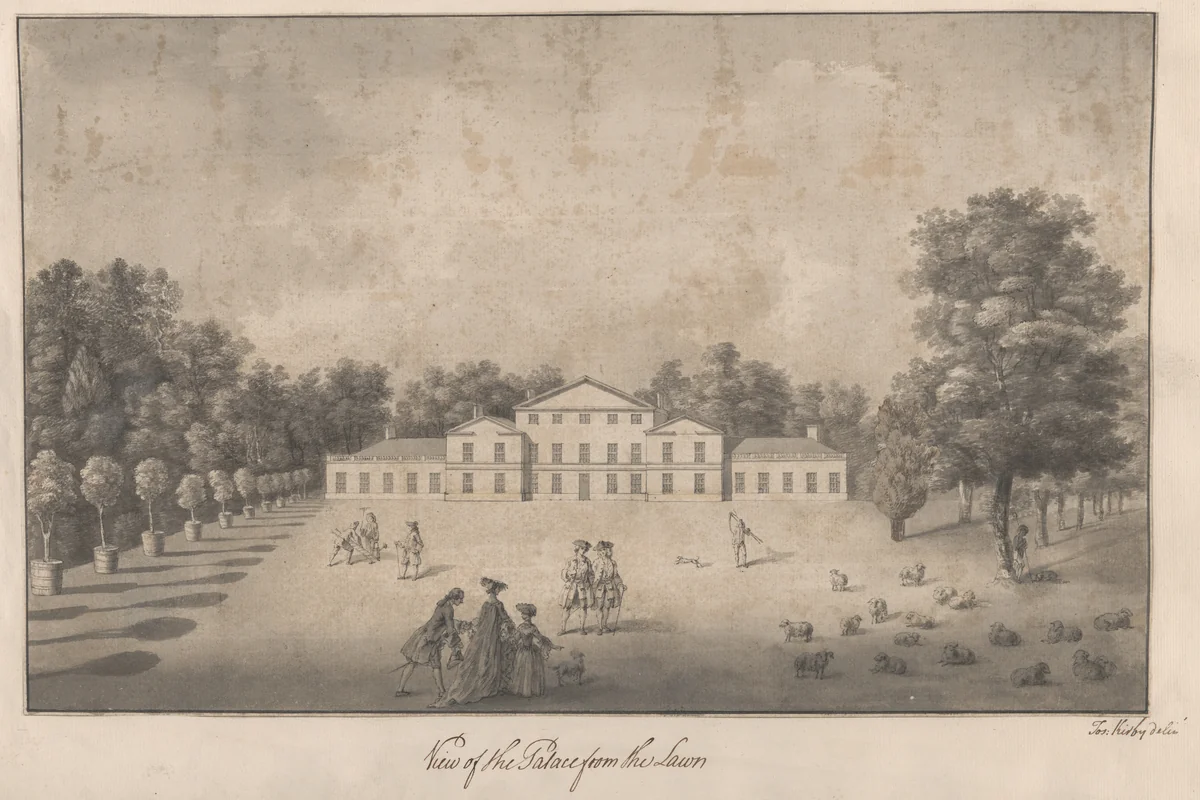 View of the Palace from the Lawn at Kew by Joshua Kirby, drawing, 1763