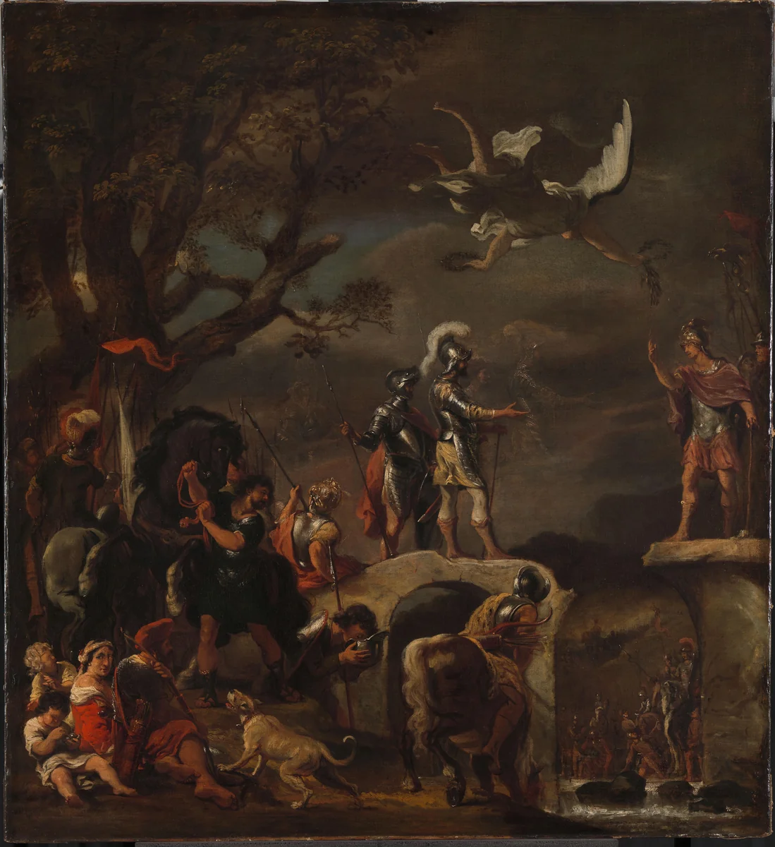 The Peace Negotiations between Claudius Civilis and Quintus Petillius Cerealis on the Demolished Bridge. by Ferdinand Bol, painting, 1658-1662