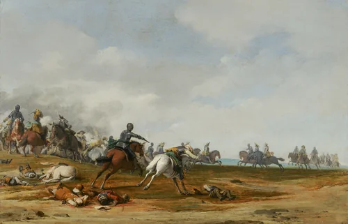 Cavalry Engagement by Pieter Post, painting, 1631