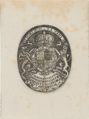 Shield of Queen Elizabeth by Simon van de Passe, print, 1595-1647