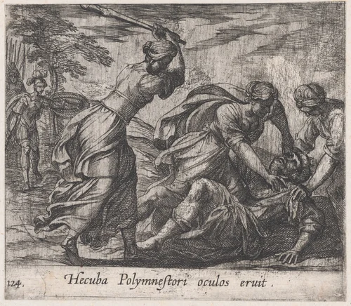 Plate 124: Hecuba and the Trojan Women Murdering Polymestor (Hecuba Polymnestori oculos ervit), from Ovid's 'Metamorphoses' by Antonio Tempesta, print, 1606