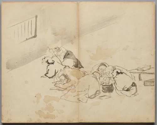 People Dining and Reading from Sketch Album by Kawanabe Kyōsai (河鍋暁斎), book, 1855-1889