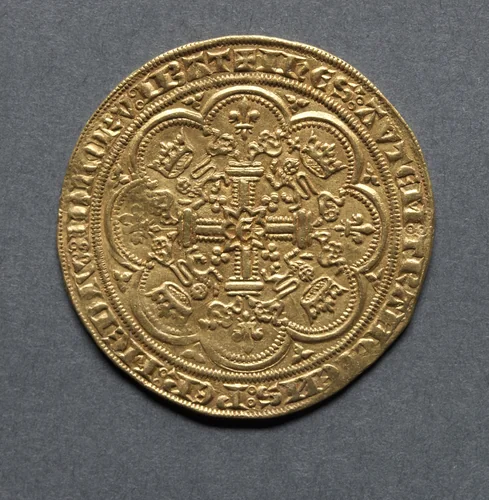 Noble: Ornamental Cross with Lis Terminals (reverse) by Unknown, metalwork, 1351
