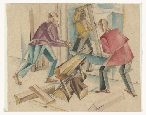 Three Figures of Woodcutters by Alexander Bogomazov, drawing, 1927