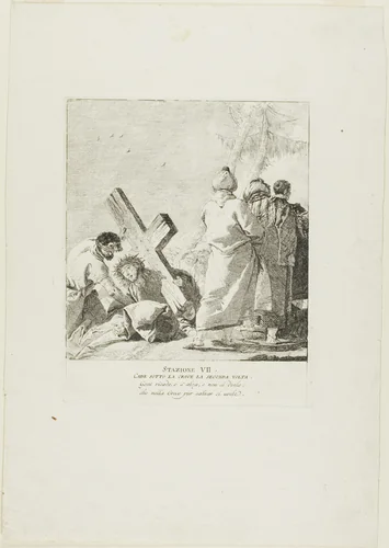 Christ Falls Beneath the Cross for the Second Time, plate seven from Stations of the Cross by Giovanni Domenico Tiepolo, print, 1748