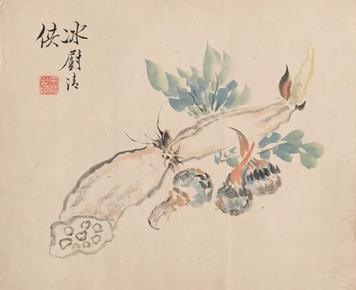 Lotus Root and Adder's Tongue by Tsubaki Chinzan (椿椿山), drawing, 1845-1854