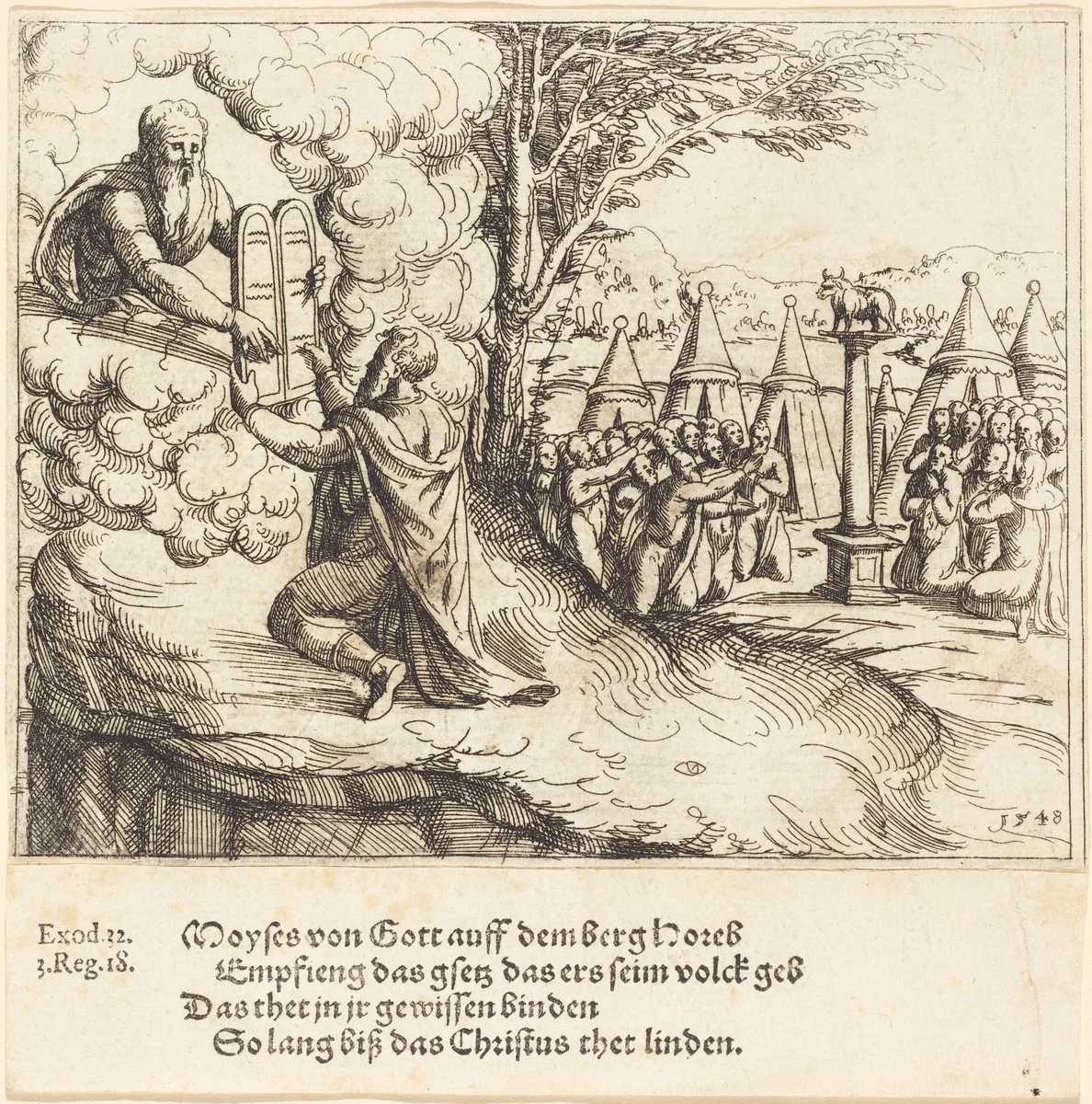 Moses Receiving the Tablets by Augustin Hirschvogel, print, 1548