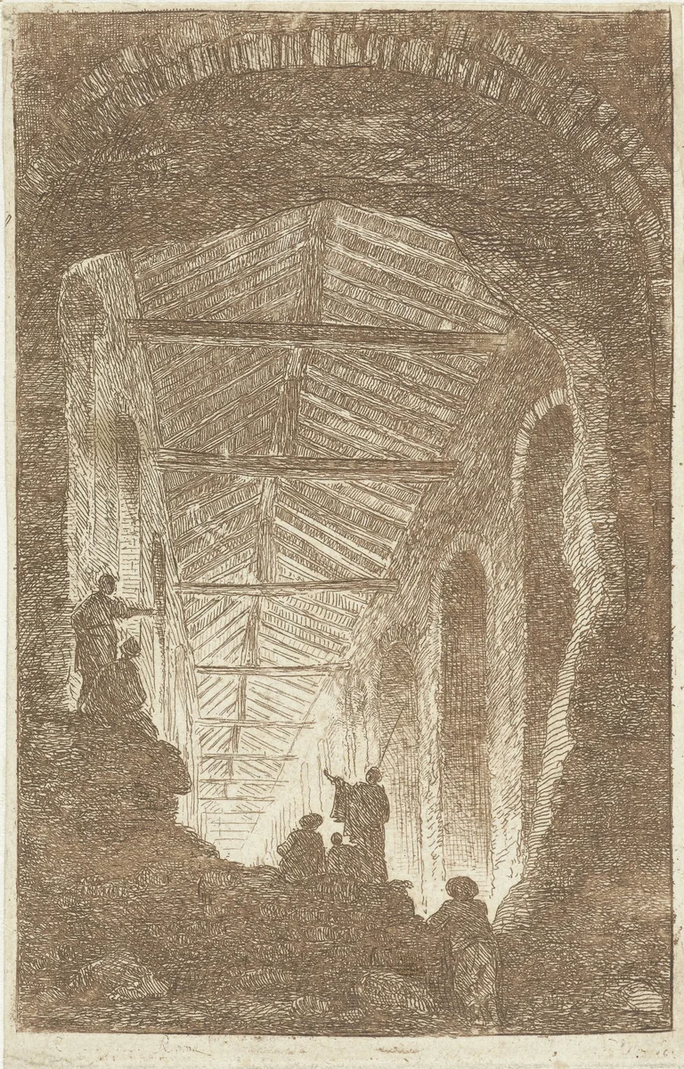 Antieke galerij by Hubert Robert, print, 1763-1766