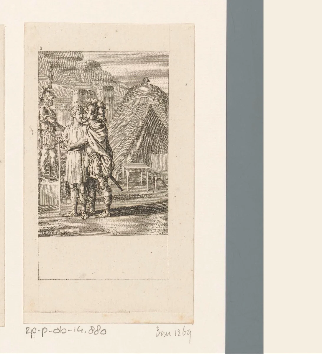 Aufidias omarmt Coriolan by Daniel Nikolaus Chodowiecki, print, 1786