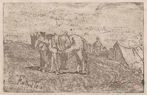 a) On Maneuvers (recto); b) On Maneuvers (verso) (Alle Manovre) by Giovanni Fattori, print, 1888