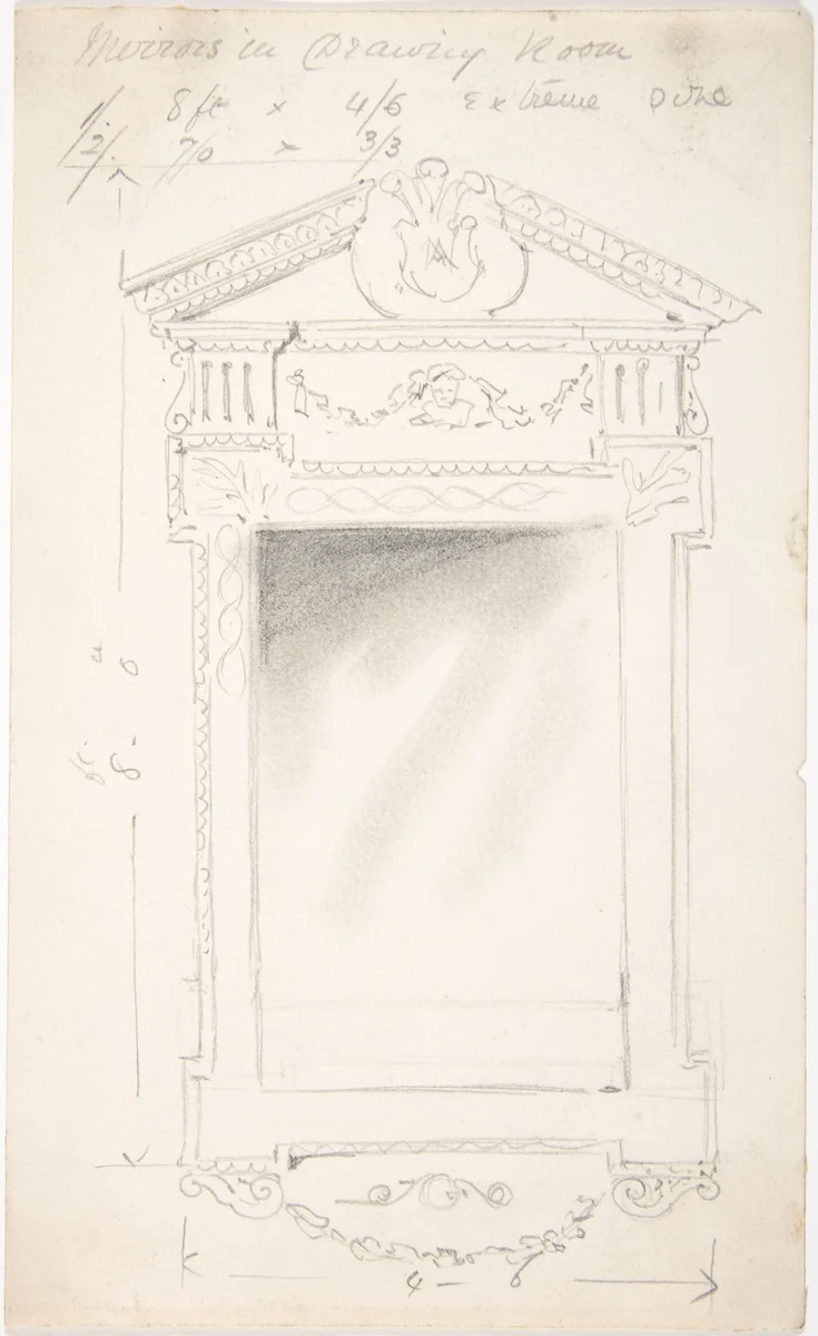 Design for a Drawing Room Mirror, for 11 Princes Gate, London by anonymous, drawing, 1800-1900