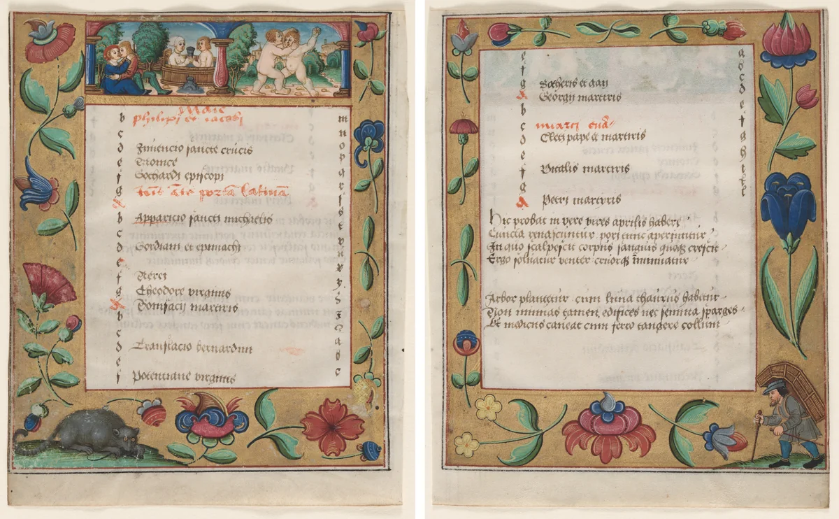 Leaf from a Psalter and Prayerbook: Calendar Page with Labors (recto) and Calendar Page with Peasant (verso) by Unknown, manuscript, 1519-1959