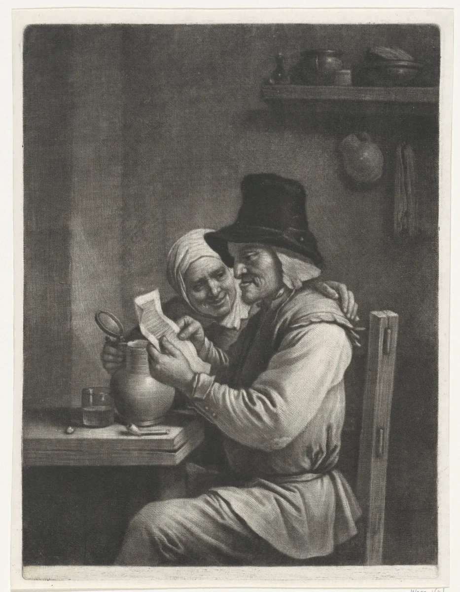 Brief lezende man en vrouw by Wallerant Vaillant, print, 1658-1677