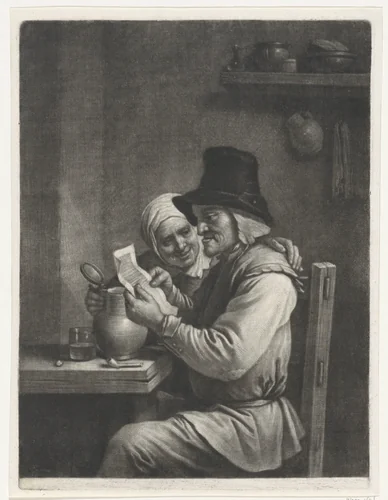 Brief lezende man en vrouw by Wallerant Vaillant, print, 1658-1677