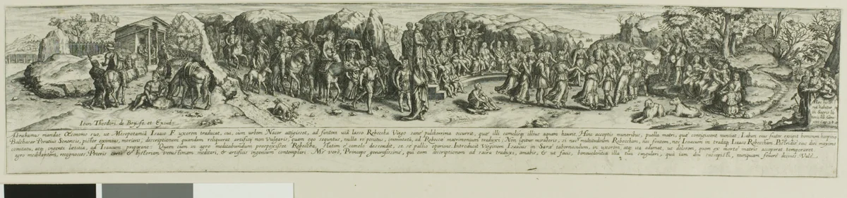 Eleazar and Rebecca by Johann Theodor de Bry, print, 1581-1623