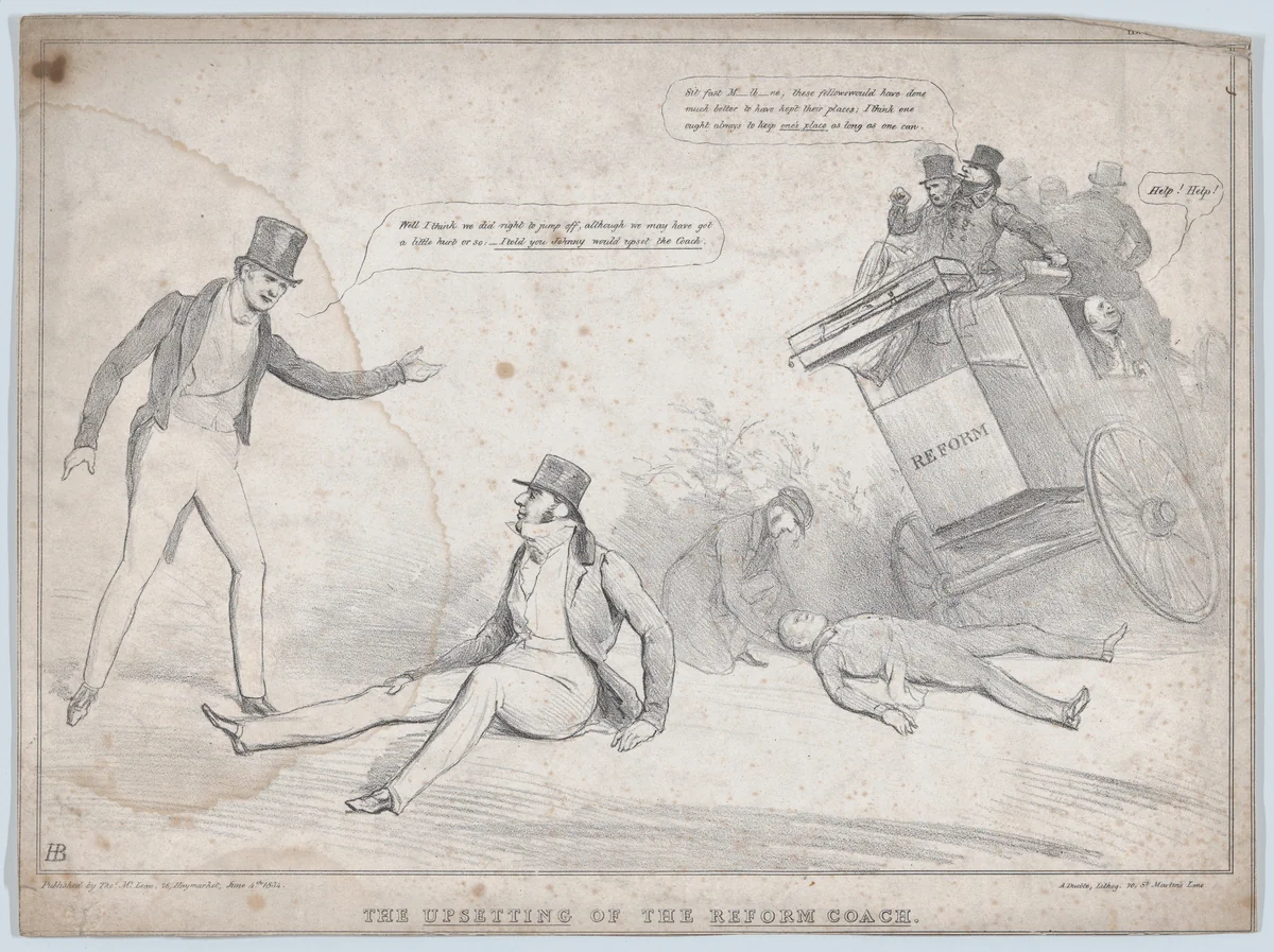 The Upsetting of the Reform Coach by John Doyle, print, 1834