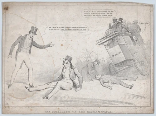 The Upsetting of the Reform Coach by John Doyle, print, 1834