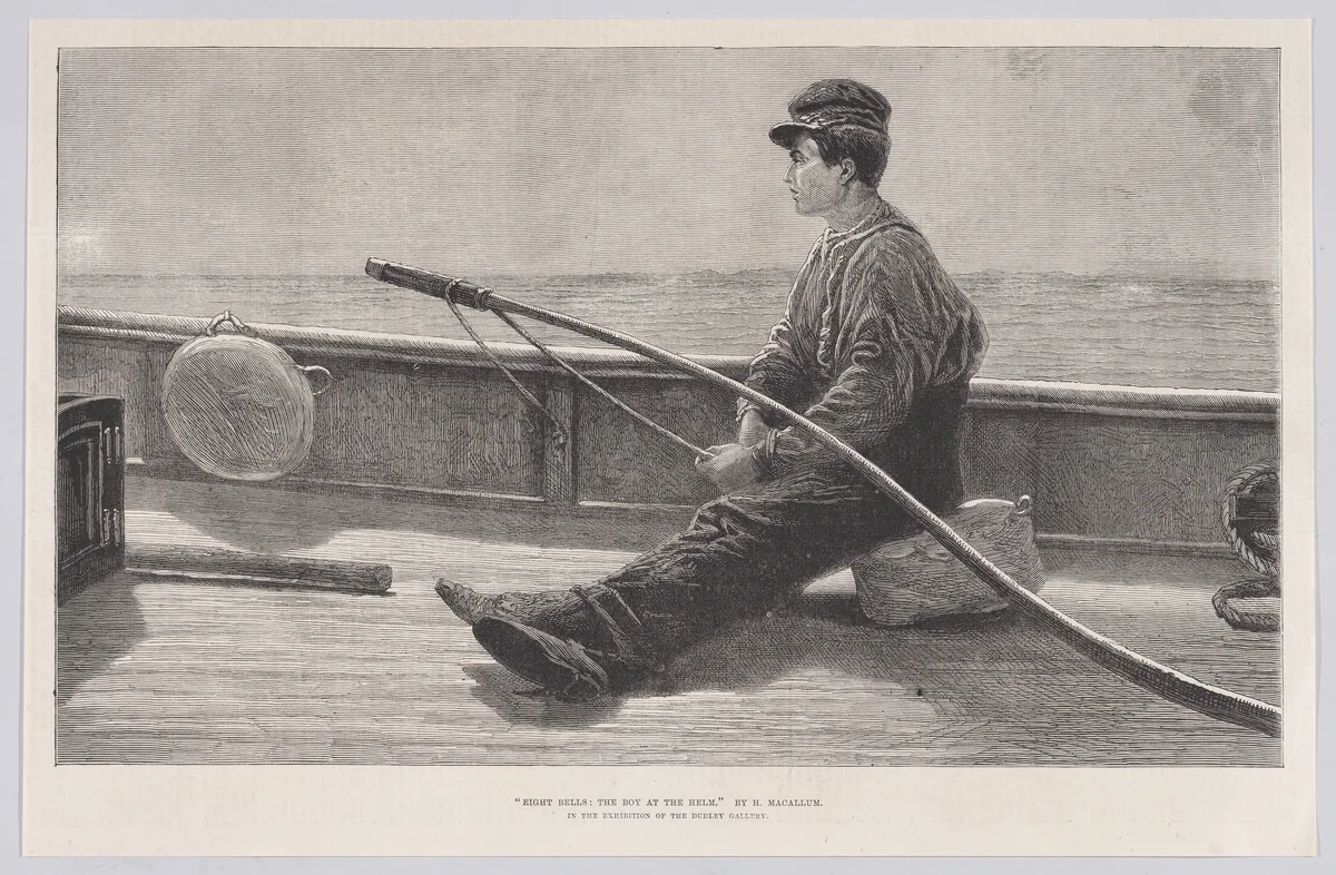 Eight Bells: The Boy at the Helm, from "Illustrated London News" by Hamilton Macallum, print, 1876