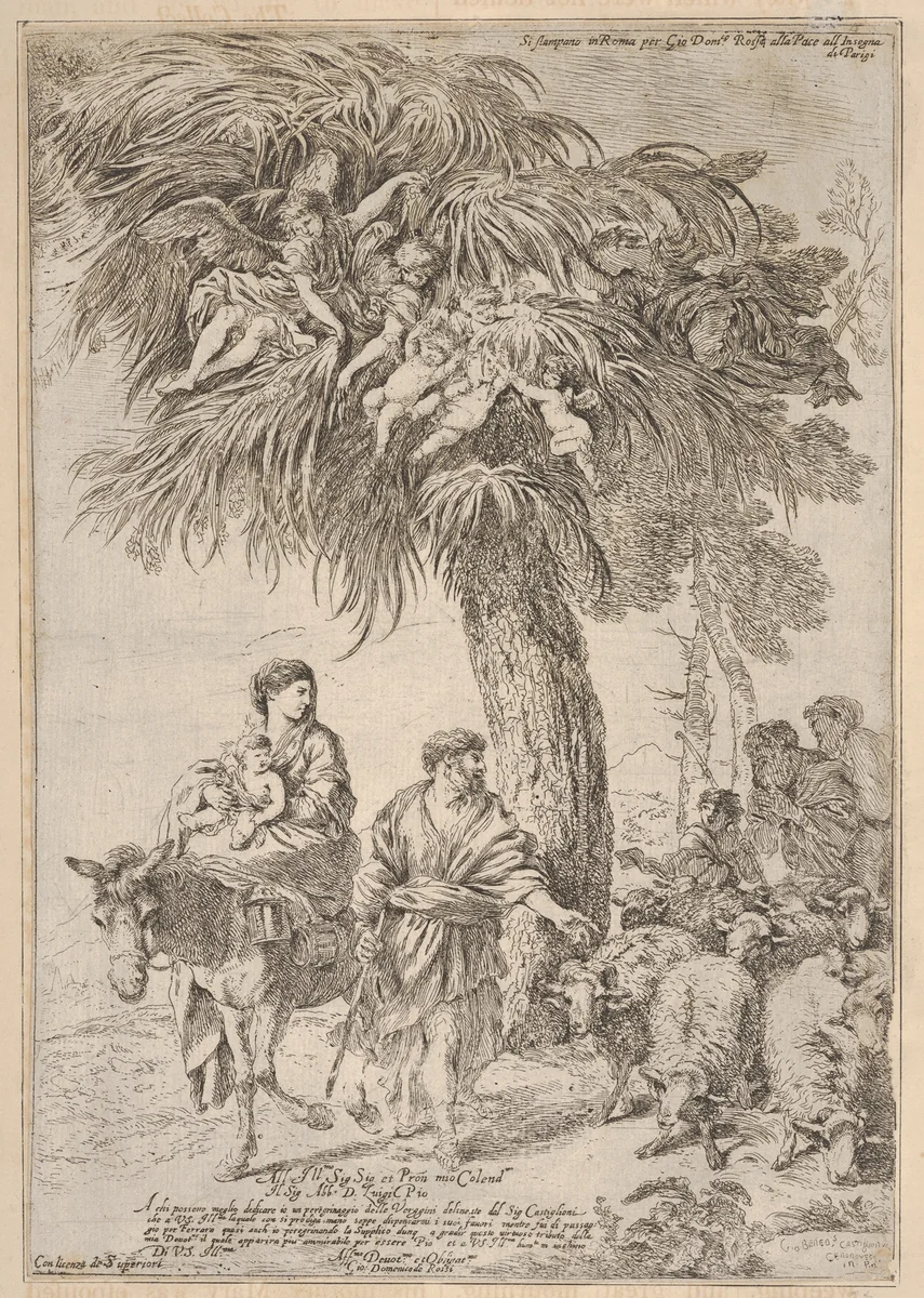 The Holy Family on their flight into Egypt by Giovanni Benedetto Castiglione, print, 1642-1652