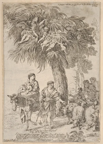 The Holy Family on their flight into Egypt by Giovanni Benedetto Castiglione, print, 1642-1652