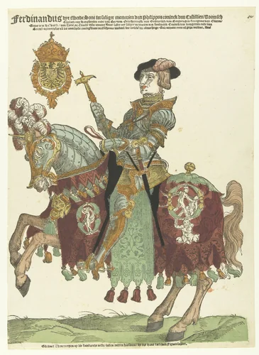 Portret van Ferdinand I van Oostenrijk te paard by Hans Liefrinck, print, 1539-1556