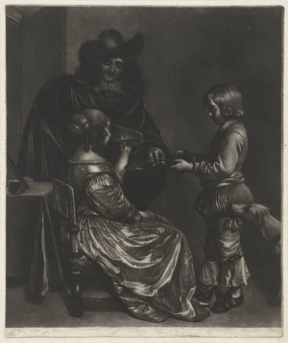 Drinkende dame by Wallerant Vaillant, print, 1658-1677