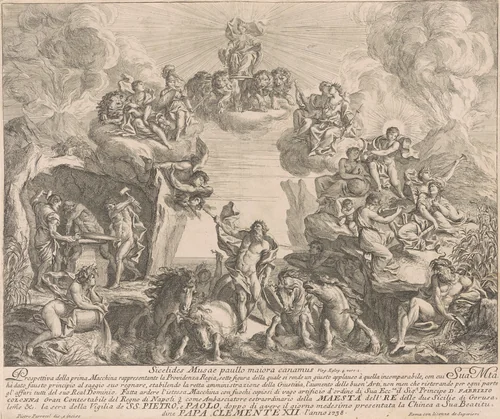 The Prima Macchina for the Chinea of 1738: Allegory of Regal Providence by Pierre Parrocel, print, 1738