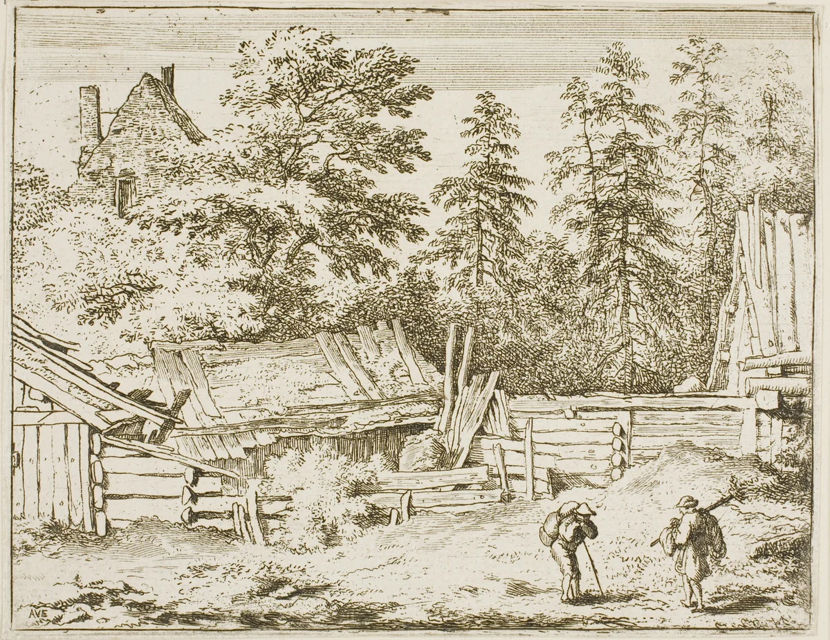 Huts by Allart van Everdingen, print, 1641-1675