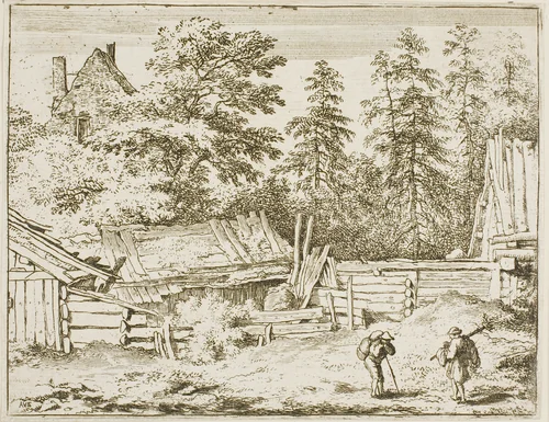 Huts by Allart van Everdingen, print, 1641-1675