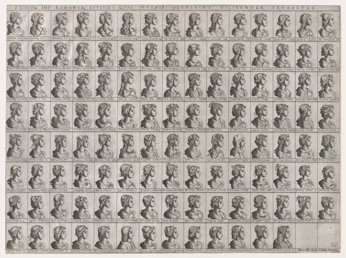 Portraits of the Wives of Emperors, from "Speculum Romanae Magnificentiae" by anonymous, print, 1587