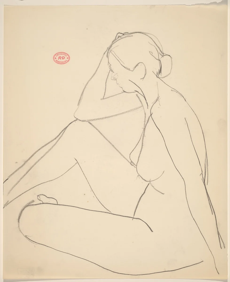 Untitled [seated female nude with elbow on knee] by Richard Diebenkorn, drawing, 1955-1967