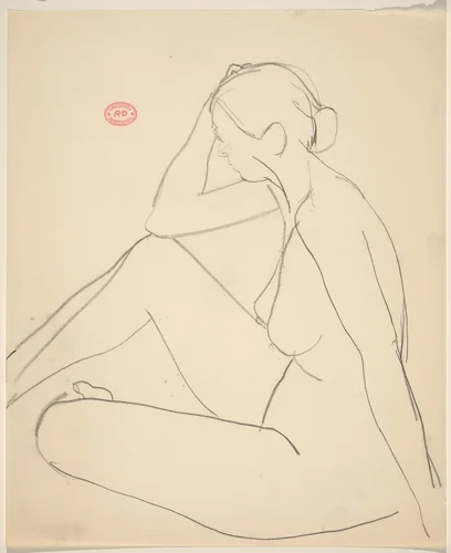 Untitled [seated female nude with elbow on knee] by Richard Diebenkorn, drawing, 1955-1967