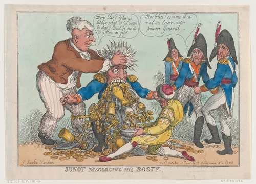 Junot Disgorging His Booty by Thomas Rowlandson, print, 1808