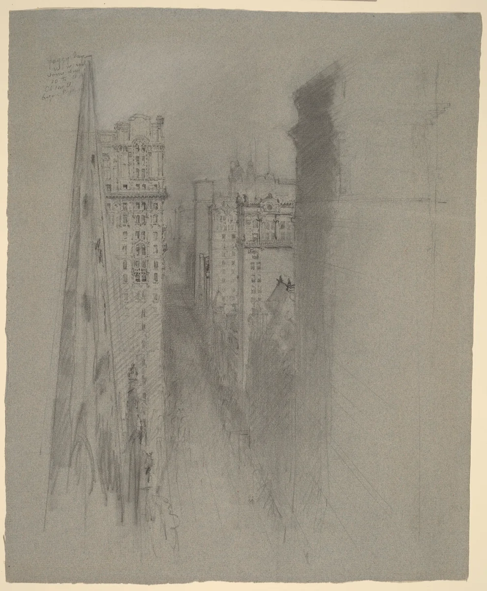 North on Broadway from Trinity Church by Stanford White, drawing, 1900