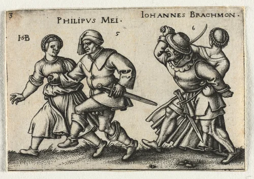 The Peasant Wedding or the Twelve Months: 5-Philipus Mei 6-Johannes Brachmon by Hans Sebald Beham, print, 1546