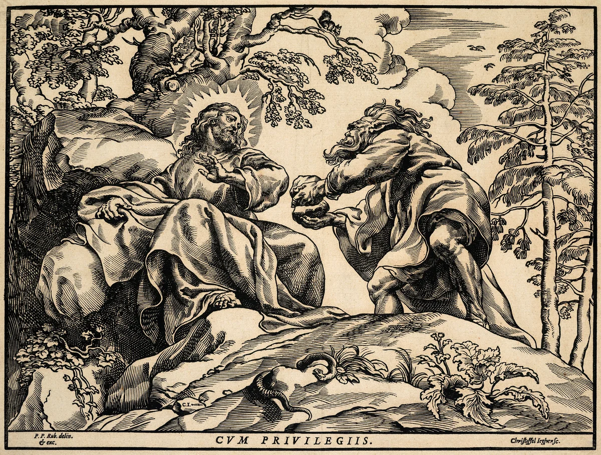 The Temptation of Christ by the Devil by Christoffel Jegher, print, 1633-1635