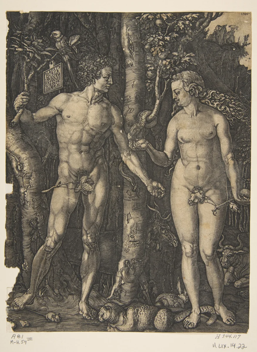 Adam and Eve (copy) by Jan Wierix, print, 1560-1615