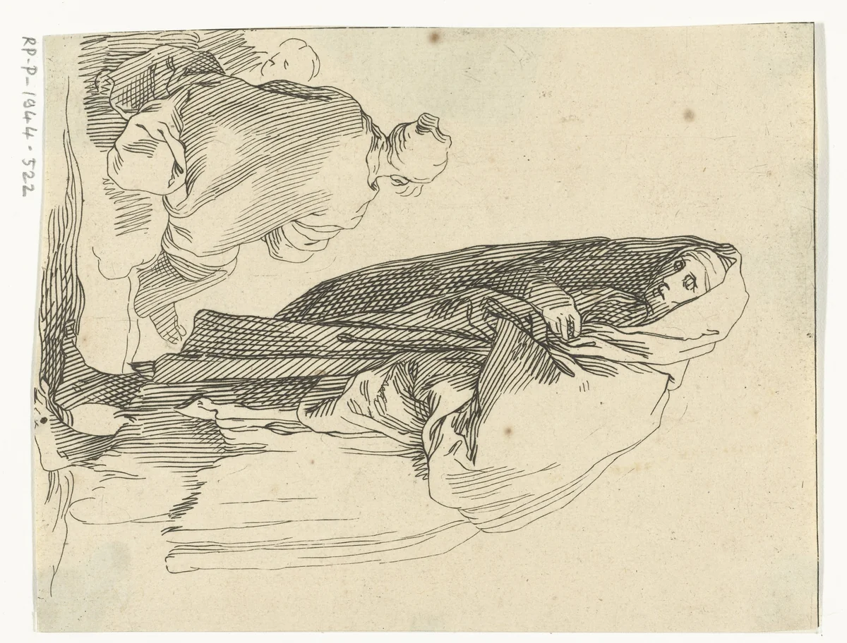 Bedelende vrouw by Frederick Bloemaert, print, 1650-1656