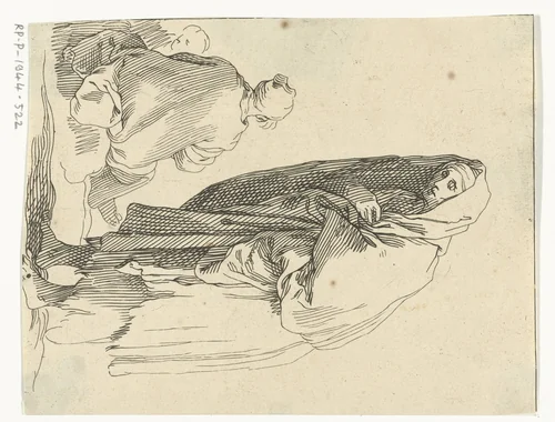 Bedelende vrouw by Frederick Bloemaert, print, 1650-1656