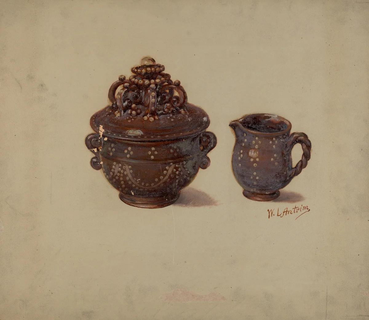 Sugar Bowl and Creamer by William Antrim, index of american design, 1936