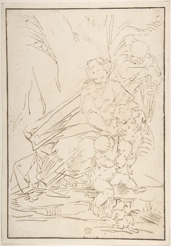 Holy Family by Luca Cambiaso, drawing, 1527-1585