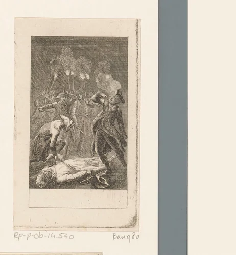 Franz heeft zelfmoord gepleegd voor de rovers hem konden doden by Daniel Nikolaus Chodowiecki, print, 1782