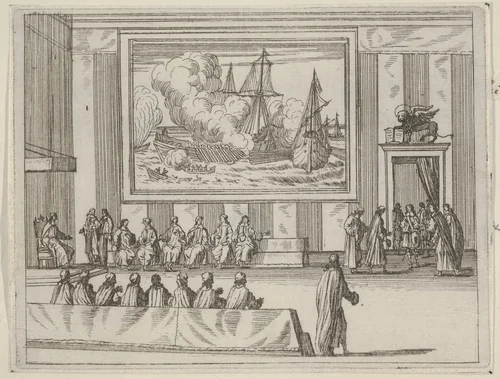 Francesco I d'Este Presents Himself with Warmth and Humility with Representatives of the Republic of Venice and the Duke of Savoy, from "L'Idea di un Principe ed Eroe Cristiano in Francesco I d'Este, di Modena e Reggio Duca VIII [...]" by Bartolomeo Fenice, print, 1659