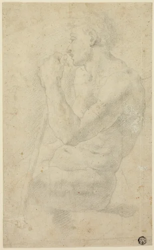 Academic Male Nude by Agnolo Bronzino, drawing, 1565-1575