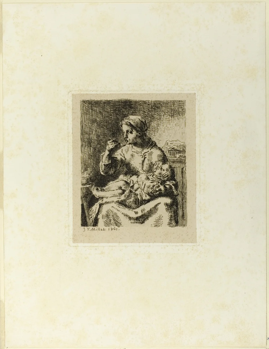 Woman Feeding Her Child by Jean-François Millet, print, 1861