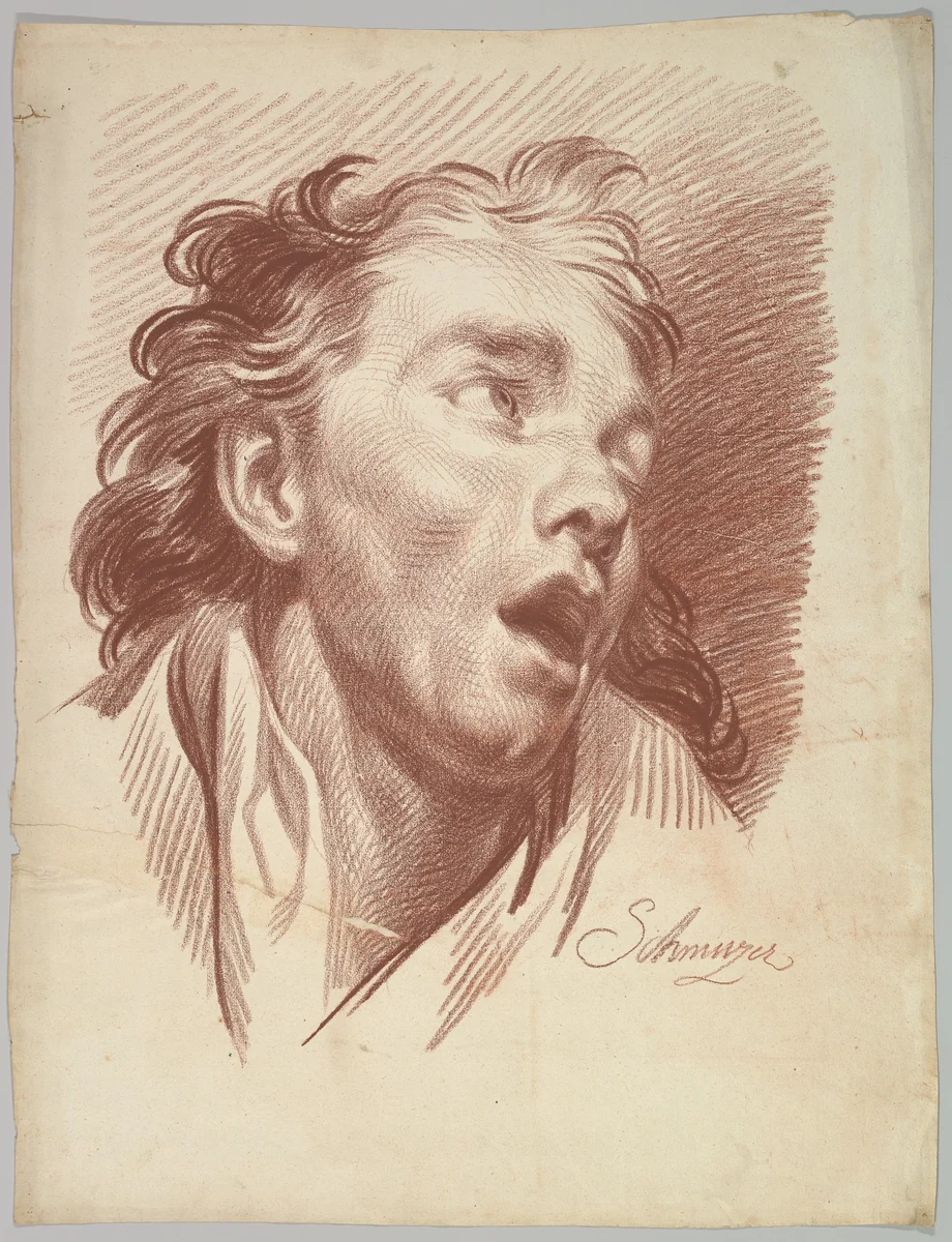 Head of a Youth with Open Mouth by Jakob Matthias Schmutzer, drawing, 1765-1810