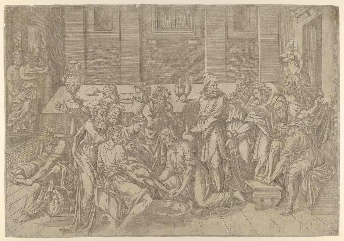Christ Washing the Feet of his Disciples by Antonio Fantuzzi, print, 1540-1545