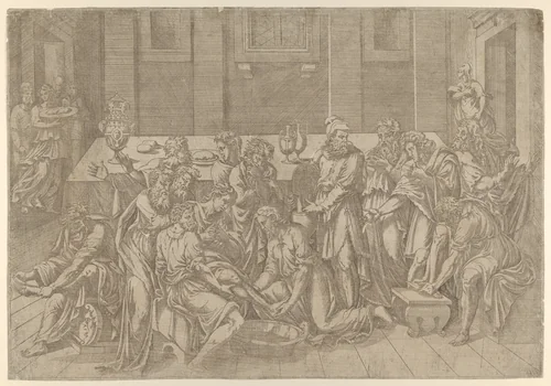 Christ Washing the Feet of his Disciples by Antonio Fantuzzi, print, 1540-1545