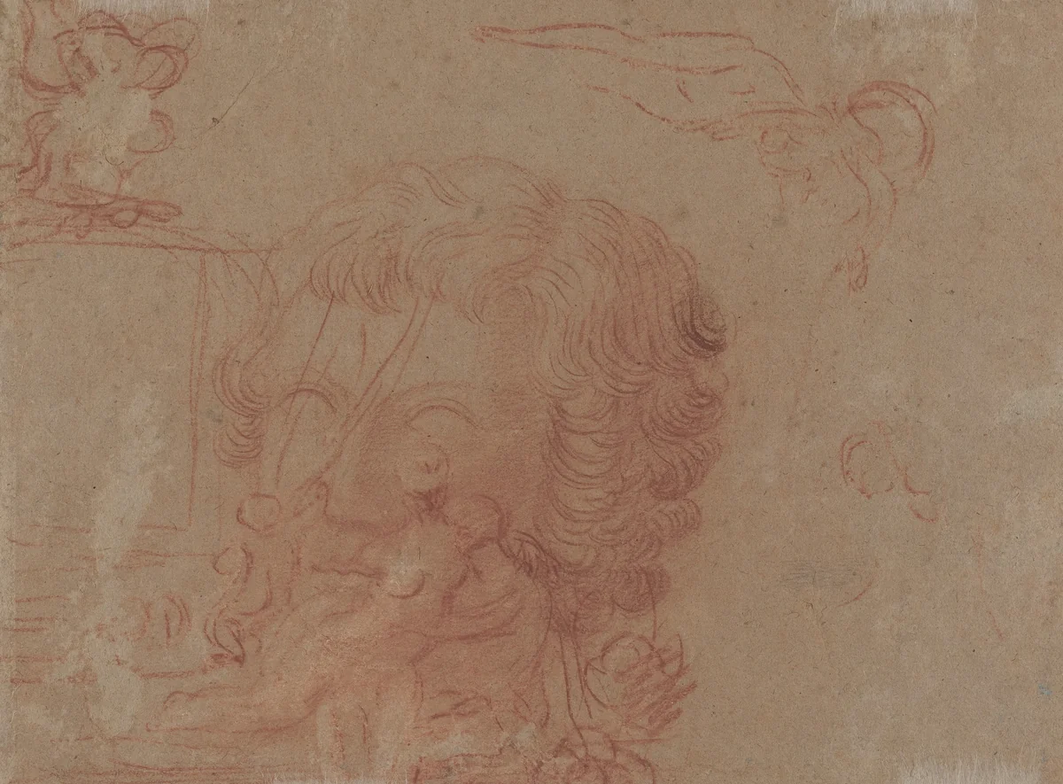 Figure Sketches and a Copy After a Sculpted Head [verso] by Antoine Watteau, drawing, 1715-1716